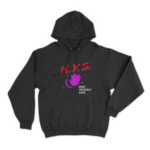 Keep Yourself Safe Pink Cat Unisex Hoodie Black