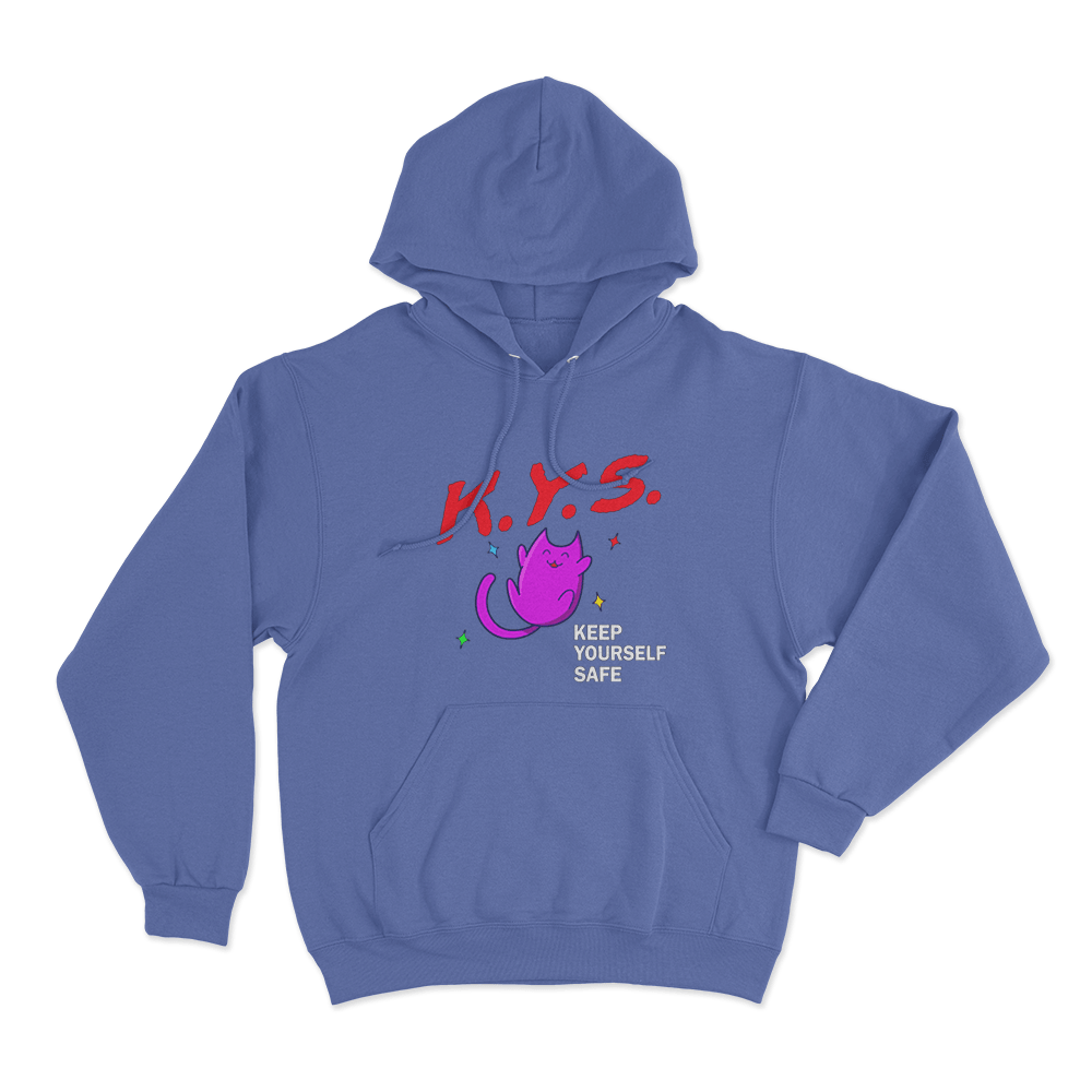 Keep Yourself Safe Pink Cat Unisex Hoodie Blue Keep Yourself Safe Pink Cat Unisex Hoodie Blue
