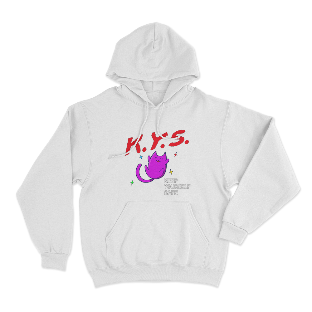 Keep Yourself Safe Pink Cat Unisex Hoodie White Keep Yourself Safe Pink Cat Unisex Hoodie White
