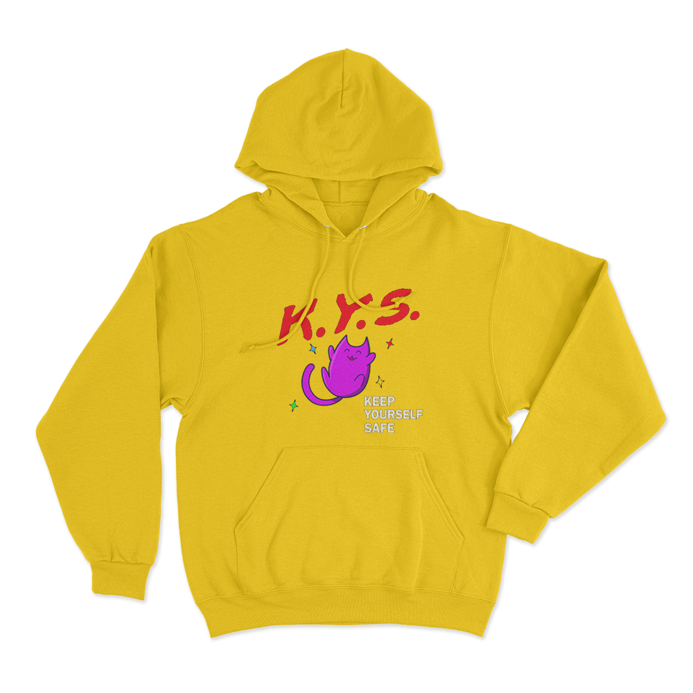 Keep Yourself Safe Pink Cat Unisex Hoodie Yellow Keep Yourself Safe Pink Cat Unisex Hoodie Yellow