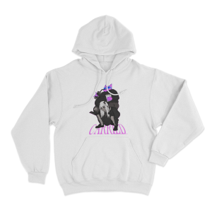 Sodapoppin Carried Pink Cat Unisex Hoodie White