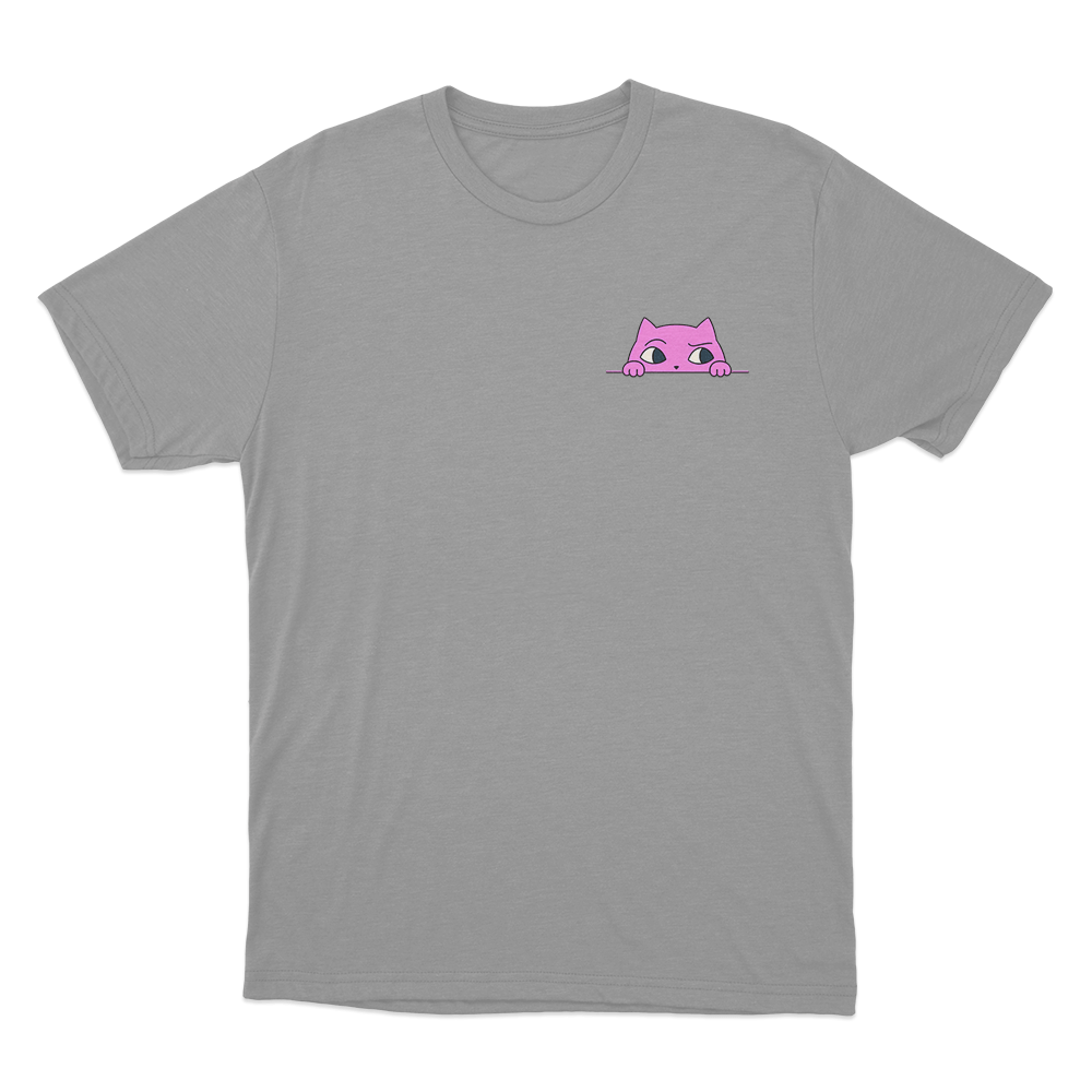 Sodapoppin Peeking Pink Cat Unisex T Shirt Grey Sodapoppin Peeking Pink Cat Unisex T Shirt Grey