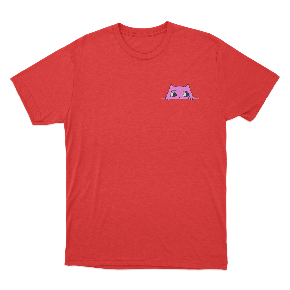 Sodapoppin Peeking Pink Cat Unisex T Shirt Red Sodapoppin Peeking Pink Cat Unisex T Shirt Red