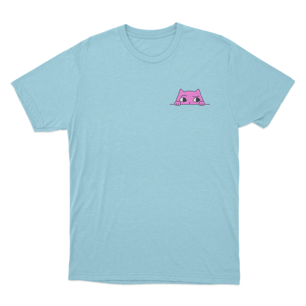 Sodapoppin Peeking Pink Cat Unisex T Shirt Sky Blue Sodapoppin Peeking Pink Cat Unisex T Shirt Sky Blue