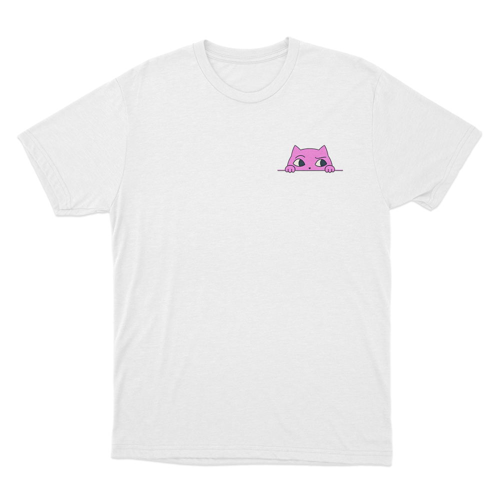 Sodapoppin Peeking Pink Cat Unisex T Shirt White Sodapoppin Peeking Pink Cat Unisex T Shirt White