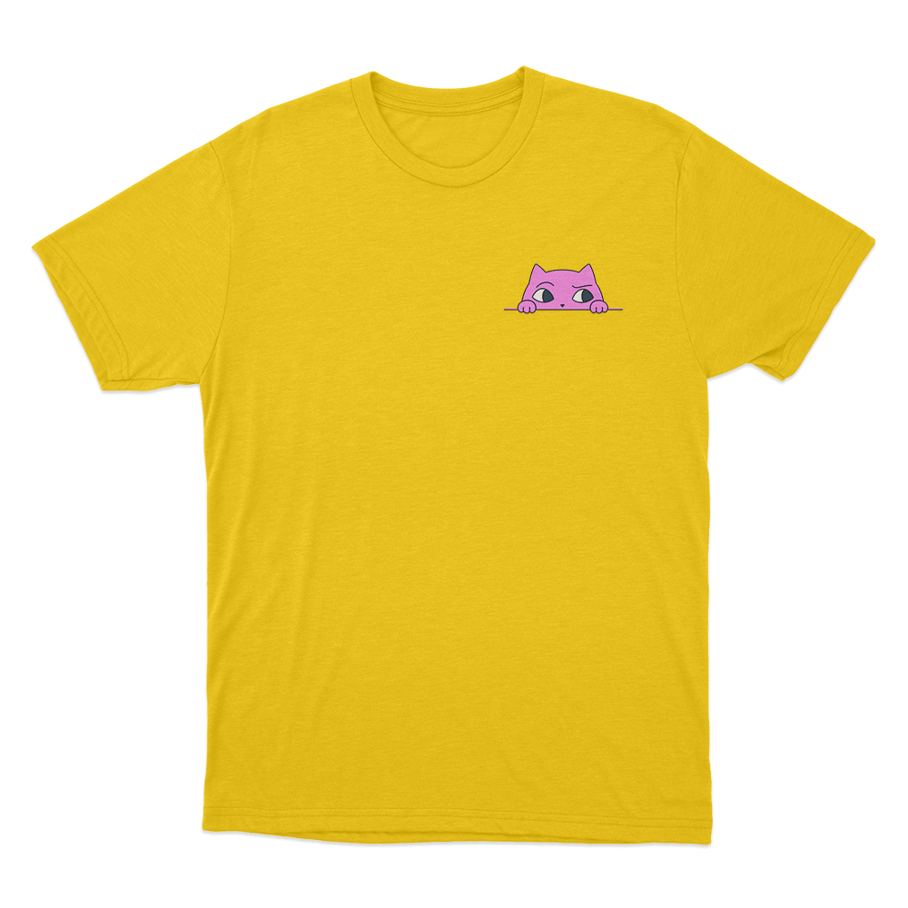 Sodapoppin Peeking Pink Cat Unisex T Shirt Yellow Sodapoppin Peeking Pink Cat Unisex T Shirt Yellow