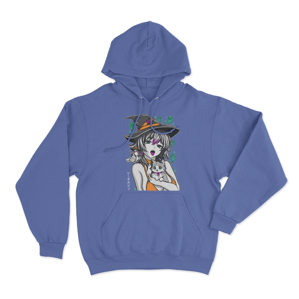 Sodapoppin Witch Girl And Cats Unisex Hoodie Blue Sodapoppin Witch Girl And Cats Unisex Hoodie Blue