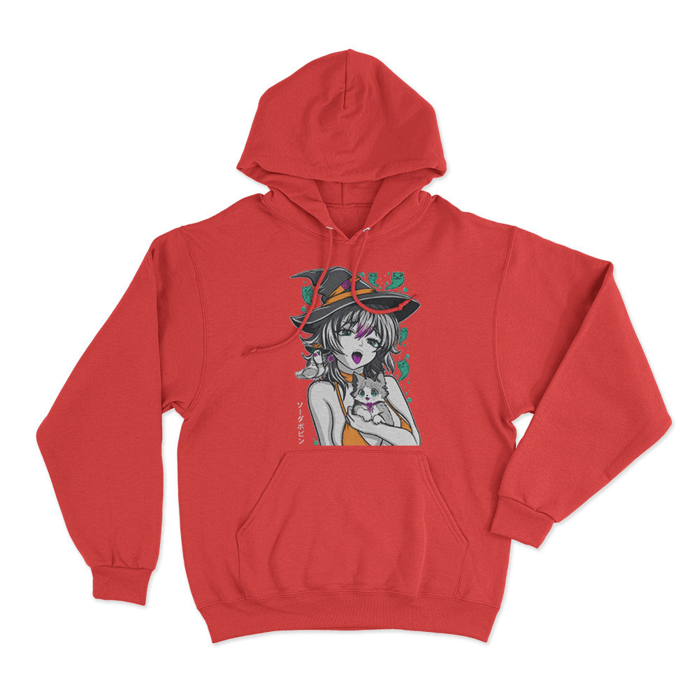 Sodapoppin Witch Girl And Cats Unisex Hoodie Red Sodapoppin Witch Girl And Cats Unisex Hoodie Red