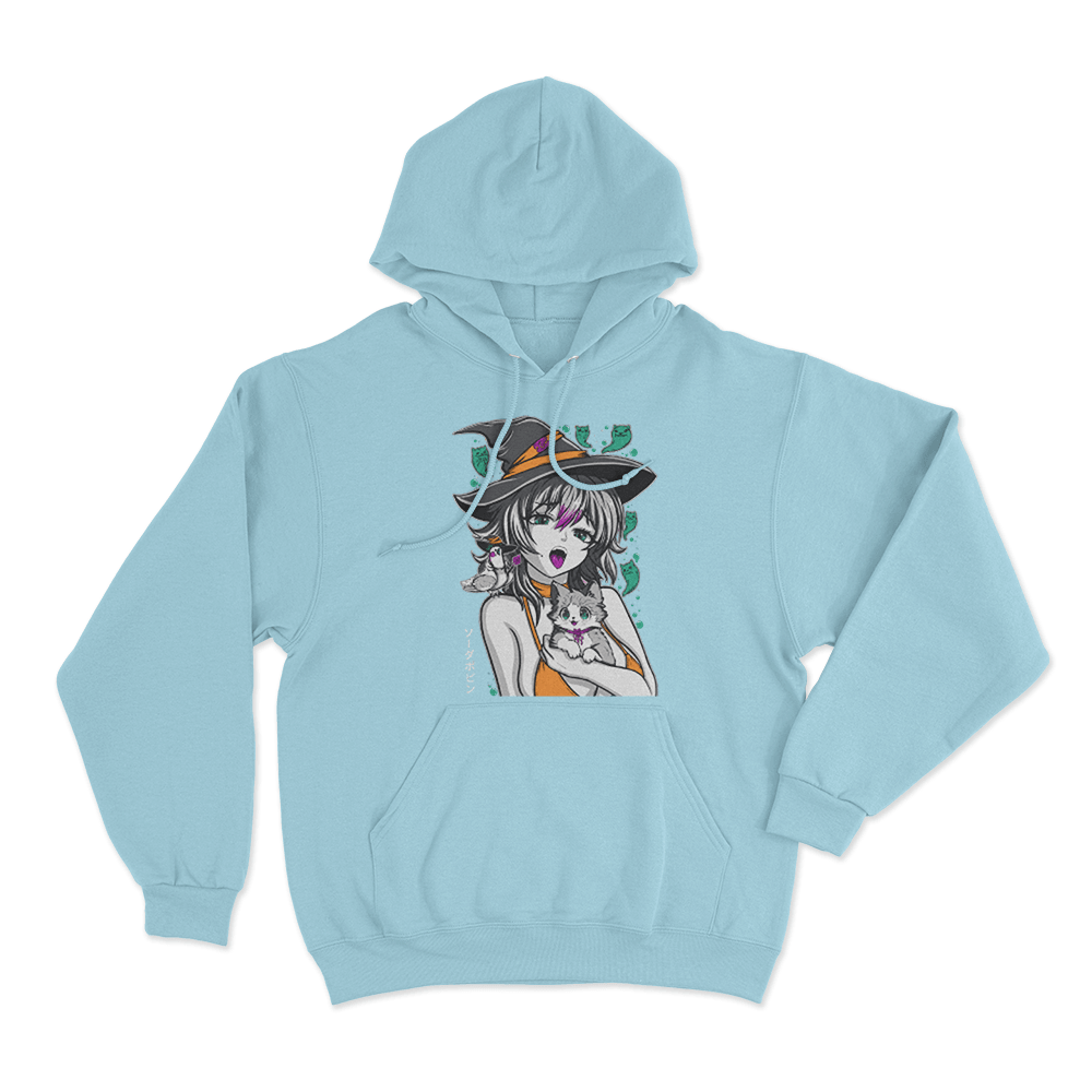 Sodapoppin Witch Girl And Cats Unisex Hoodie Sky Blue Sodapoppin Witch Girl And Cats Unisex Hoodie Sky Blue