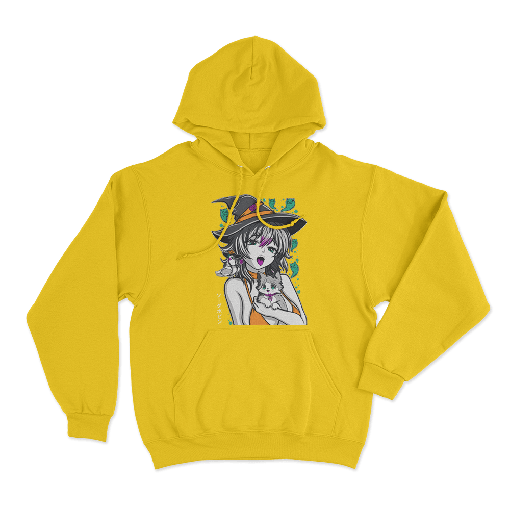 Sodapoppin Witch Girl And Cats Unisex Hoodie Yellow Sodapoppin Witch Girl And Cats Unisex Hoodie Yellow
