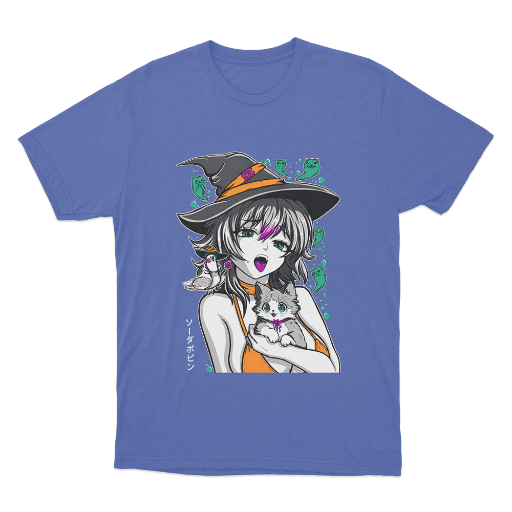Sodapoppin Witch Girl And Cats Unisex T Shirt Blue Sodapoppin Witch Girl And Cats Unisex T Shirt Blue