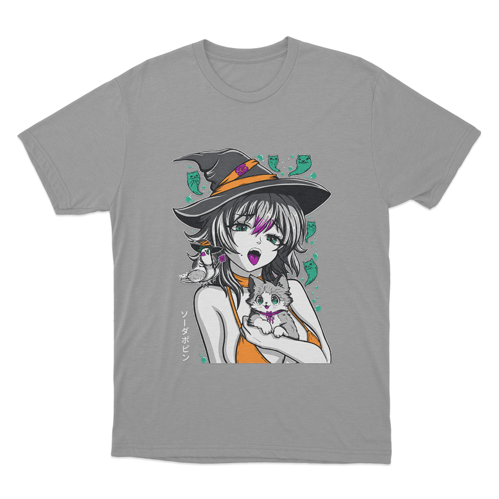 Sodapoppin Witch Girl And Cats Unisex T Shirt Grey Sodapoppin Witch Girl And Cats Unisex T Shirt Grey