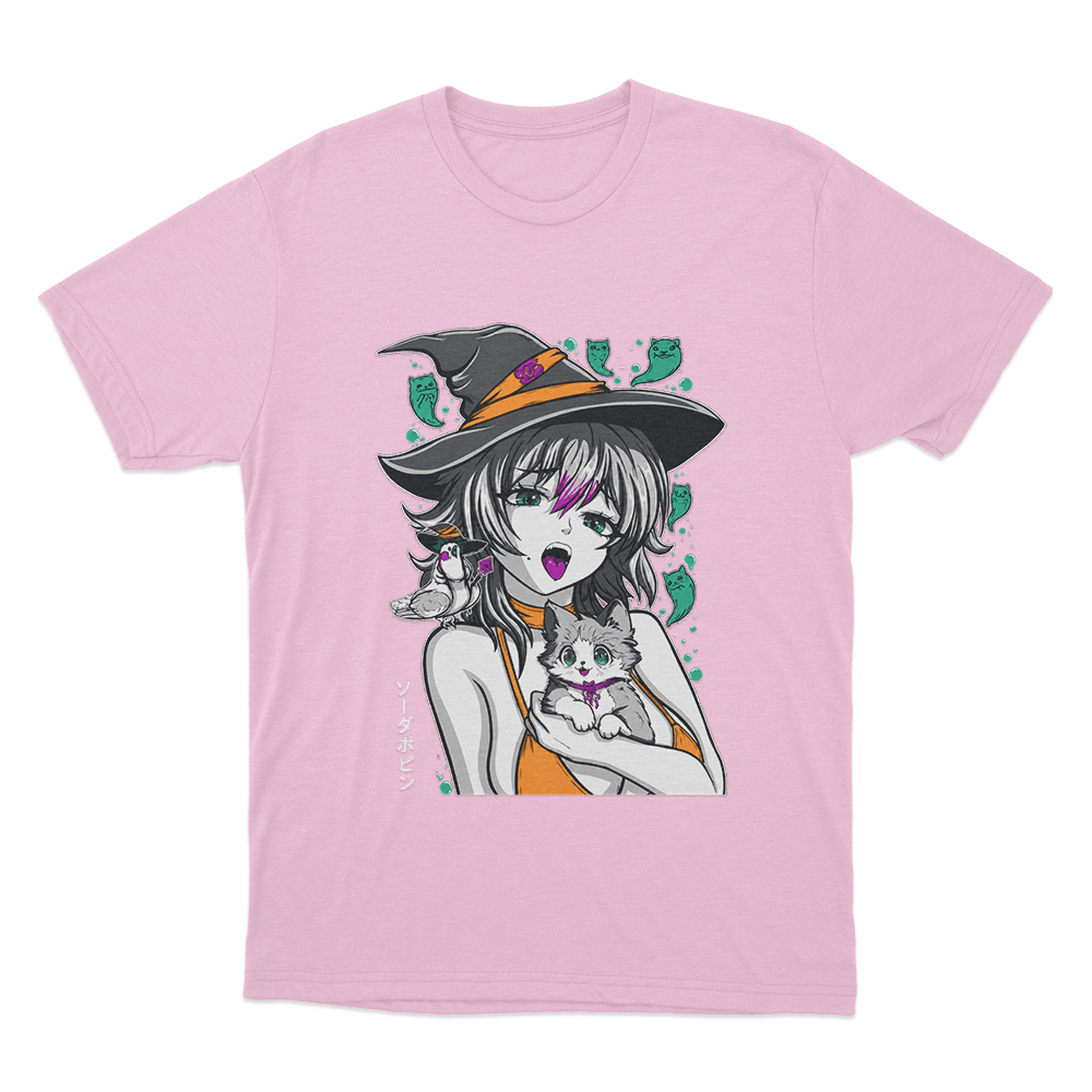 Sodapoppin Witch Girl And Cats Unisex T Shirt Pink Sodapoppin Witch Girl And Cats Unisex T Shirt Pink