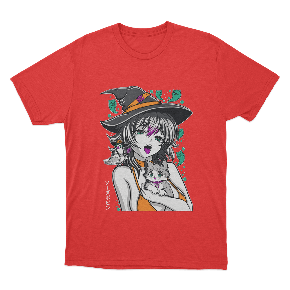 Sodapoppin Witch Girl And Cats Unisex T Shirt Red Sodapoppin Witch Girl And Cats Unisex T Shirt Red