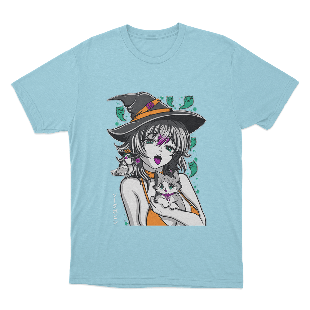 Sodapoppin Witch Girl And Cats Unisex T Shirt Sky Blue Sodapoppin Witch Girl And Cats Unisex T Shirt Sky Blue